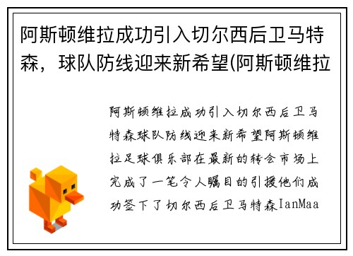 阿斯顿维拉成功引入切尔西后卫马特森，球队防线迎来新希望(阿斯顿维拉主教练特里)