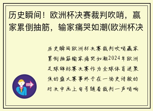 历史瞬间！欧洲杯决赛裁判吹哨，赢家累倒抽筋，输家痛哭如潮(欧洲杯决赛误判)