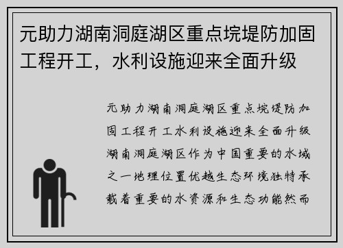 元助力湖南洞庭湖区重点垸堤防加固工程开工，水利设施迎来全面升级