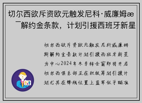 切尔西欲斥资欧元触发尼科·威廉姆斯解约金条款，计划引援西班牙新星