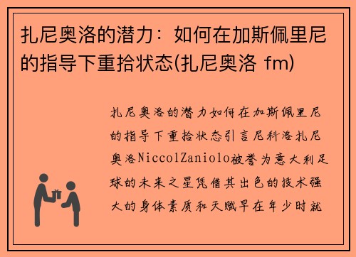 扎尼奥洛的潜力：如何在加斯佩里尼的指导下重拾状态(扎尼奥洛 fm)